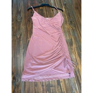 Tresser Ruched Bodycon Dress‎ Sleeveless Mini Dress Drawstring Pink Size Large